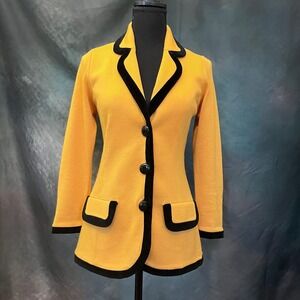 St. John by Marie Gray Mustard Knit Blazer Size 4 Vintage 90's Velvet‎ Trim